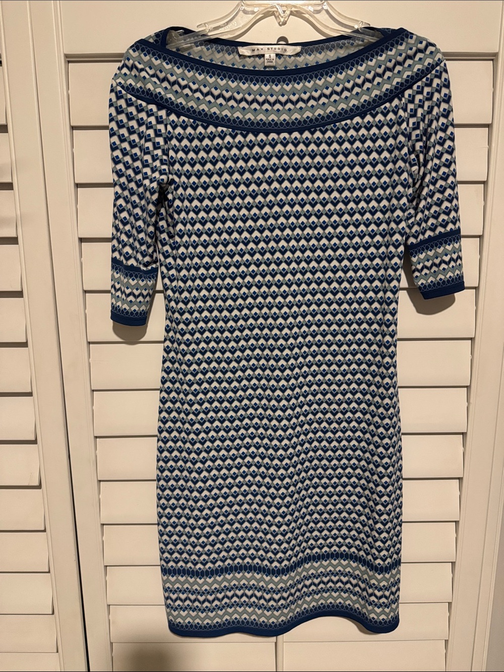 Max Studio Navy & White Geometric Knit Midi Dress